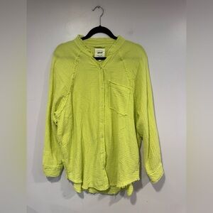 Aerie Pool‎ to Party neon green gauze linen button up